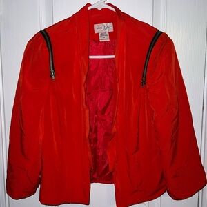 Star Style Red Cropped Blazer Jacket Zip Shoulder Detail Size M